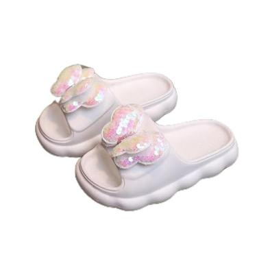 Imagem de Chinelos infantis com laço – sapatos fofos com sola antiderrapante para meninas, chinelos de uso interno, Branco, 11-12 Little Kid