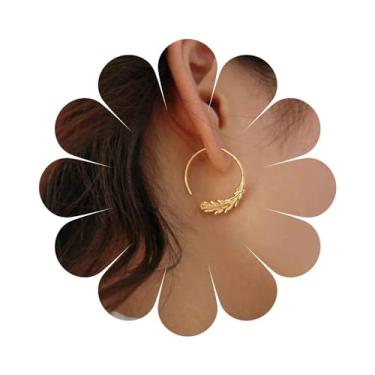 Imagem de Vacaonio Bohemia Brincos de argola de folha dourada brincos de argola de folha grande brincos pendentes de folhas de galho brincos redondos de folha de oliveira brincos de argola fina joias para