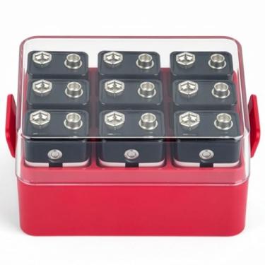 Imagem de ALCYON Estojo organizador de bateria, caixa de compartimento de bateria para 12 peças de baterias de 9 V, suporte de bateria protetor de plástico transparente para viagem/casa/escritório (vermelho