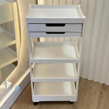 Imagem de Carrinho Auxiliar Pintado Multiuso – Prateleira com Gavetas A4 e Rodinhas (80cm) – para Armazenamento Doméstico(Branco Gavetas Brancas)