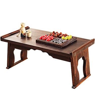 Imagem de AkosOL Mesa de centro retrô, mesa de centro, mesa baixa dobrável, mesa de coquetel, mesa de chá, mesa de tatami, adequada para sala de estar e quarto, 68 x 34 x 29 cm, marrom