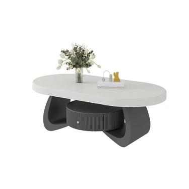 Imagem de UWEREBFM Mesa de centro oval de madeira maciça para sala de estar, design que economiza espaço para pequenas casas, mesa lateral e mesa de chá