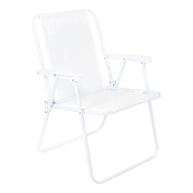 Imagem de Cadeira de Praia Dobrável Portátil em Aço para Jardim Piscina Camping Suporta até 110kg(Branco)