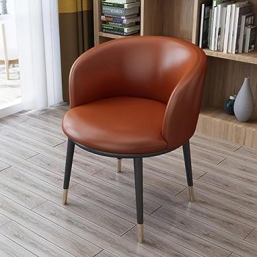 Imagem de AkosOL Poltrona cadeira de sala de estar, cadeiras de recepção de convidados, cadeira de jantar estofada de couro com pernas de metal, encosto curvo, cadeiras de lazer, cadeira lateral, cadeira