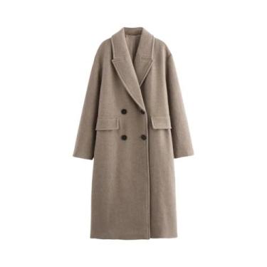 Imagem de Casaco De Lã Feminino De Inverno Com Gola Simples, Fecho Duplo, Estilo