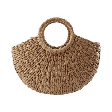 Imagem de Bolsa De Praia Grande De Palha Trançada Para Mulheres, Casual, Verão, 