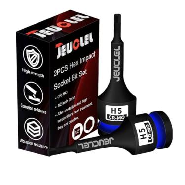 Imagem de JEUCLEL 2 peças de soquete hexagonal de 5 mm, soquete Allen de acionamento de impacto H4 de 1/2 polegada, adaptador de chave de fenda sextavada de aço Cr-Mo para chaves catracas elétricas parafusos de