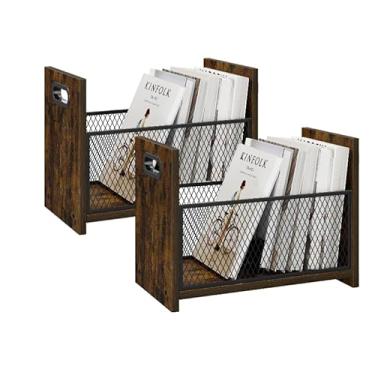 Imagem de GTCJION Conjunto de 2 porta-revistas grandes, armazenamento de discos de vinil, cesto de armazenamento de arquivo de revistas para cartas, livros, jornais, mesa e escritório doméstico, 39 cm C x 22 cm