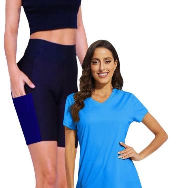 Imagem de Conjunto Camiseta DRY POLIAMIDA MALHA FRIA + Short Leg Legging COM BOLSOS Feminino 639-Feminino