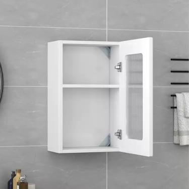 Imagem de Armário de parede de banheiro moderno – Suporte de exibição de madeira montado na parede com porta de vidro, organizador de armazenamento flutuante de 2/3 camadas para maquiagem, medicina e cozinha