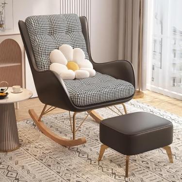 Imagem de Cadeira de balanço com tecnologia otomana de pano estofado com almofada elevada e poltrona confortável para sala de estar (café)