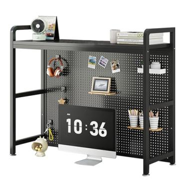 Imagem de Estante de mesa para mesa de computador, prateleira de bancada com moldura de metal e placa perfurada, organizador de armazenamento independente para escritório em casa
