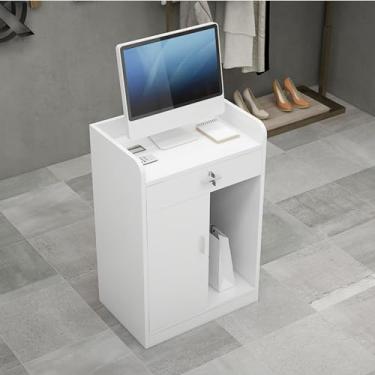 Imagem de Mesa de balcão de recepção, mesa de recepção pequena, mesa de recepção com balcão, balcão de recepção de escritório balcão de recepção para supermercado loja de conveniência hotel (branco quente)