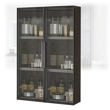 Imagem de Armário de remédios de madeira montado na parede com portas de vidro - sem perfuração, armazenamento multifuncional para banheiro, cozinha, lavanderia, quarto - 60 x 14 x 75 cm