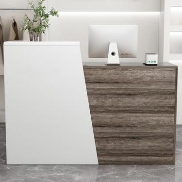 Imagem de Mesa de recepção moderna com armário de armazenamento e gaveta, mesa de balcão de varejo para salão e caixa, mesa de recepção de recepção (multicolorida, 80 cm)