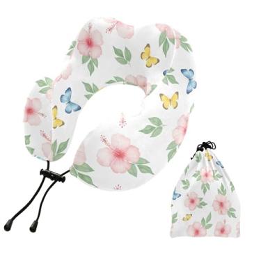Imagem de Burbuja Travesseiro de pescoço de borboletas para viagens, almofada de viagem de espuma viscoelástica para dormir, suporte de cabeça de avião de carro, lavável na máquina e portátil