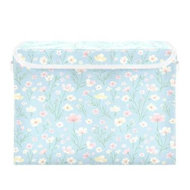 Imagem de Burbuja Caixa de armazenamento de flores com tampa e alças, caixa de armazenamento grande dobrável para prateleiras armário quarto escritório organizador