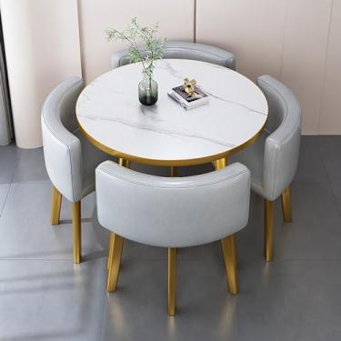 Imagem de Conjunto de mesa de jantar redonda e cadeira, mesa de recepção, combinação de mesa de negociação de escritório e cadeira com 1 mesa e 4 cadeiras para sala de estar e cozinha, etc.