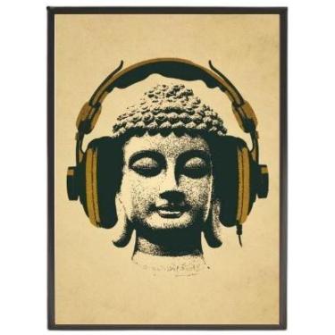 Imagem de Quadro Decorativo Music Buda 24X18Cm Com Vidro Madeira Preta