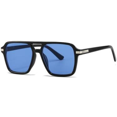 Imagem de AIEYEZO Óculos de sol quadrados aviador para mulheres e homens, modernos, retrô, quadrados, óculos de sol clássicos aviador, Preto/azul, MM