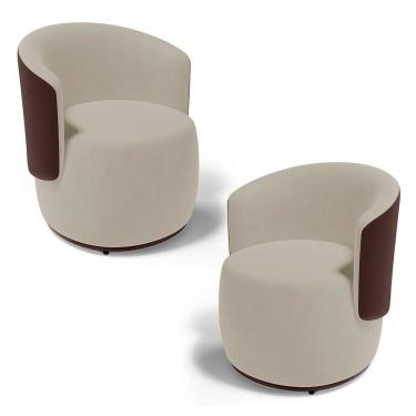 Imagem de Kit 02 Poltronas Decorativas Aisha Orgânica Composê Sintético Marrom Com Suede Bege - Desk Design