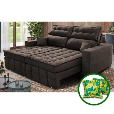 Imagem de Sofá Retrátil E Reclinável 2,20m Molas Ensacadas E Costura Tripla Cama Inbox Japão Velusoft Café