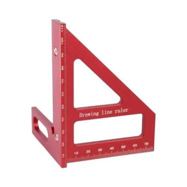 Imagem de Régua De Esquadria Triangular De Alumínio Vermelho Com Transferidor Mu