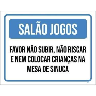 Imagem de Kit 5 Placa Acm Salão Jogos Subir Crianças Mesa Sinuca 18X23 - Sinaliz