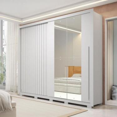 Imagem de Guarda-Roupa Casal Romanus 2 Portas 4 Gavetas com Espelho Ripado Branc