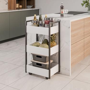 Imagem de Fruteira Carrinho com 3 Cestas Laís Branco Maderatto Móveis