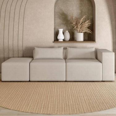 Imagem de Sofá 4 Lugares 303cm com Puff Esquerdo Fay Suede Bege Z55   - Mpozenato