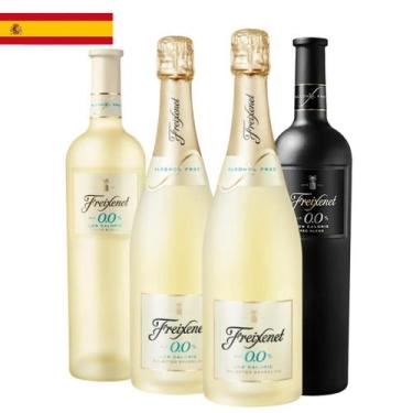 Imagem de Kit 4 Garrafas Vinho Tinto Branco e Espumante Freixenet Sem Álcool 750