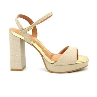 Imagem de Sandália Vizzano Original Salto Grosso Alto Feminino 651, 37, Dourado