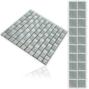 Imagem de Pastilha Autocolante De Vidro Kit 20 Uni Parede Cozinha Lavabo Box Decorativa Facil Aplicacao Reforma Moderna Requinte