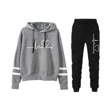 Imagem de Conjunto De Moletom Casual Feminino Com Listras, Alta Qualidade, Molet