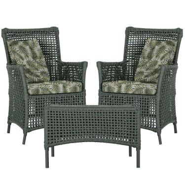 Imagem de 2 Poltronas 1 Mesa Igapó Em Alumínio Preta Corda Náutica E5 Verde