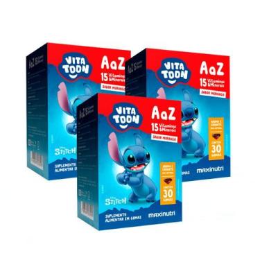 Imagem de Kit 3 Vitatoon Stitch Polivitaminico AaZ - Sabor Morango 30 gomas - Ma