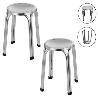 Imagem de 2 Banquetas em Aço Inox Banco Mocho 47cm Hospital Clinicas - Fx