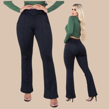 Imagem de Calça Flare Feminina Social Preta Calça Bailarina Cintura Alta Jacquar