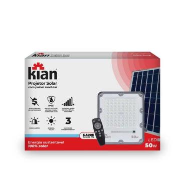 Imagem de Projetor LED Solar 50W IP65 6500K 6 Horas para Iluminação Externa Sustentável Modelo Pr...