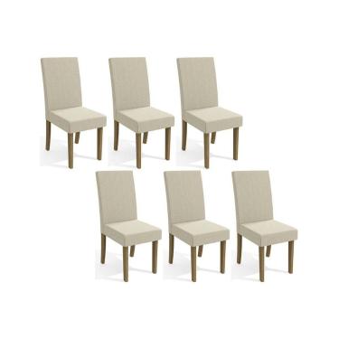 Imagem de Kit 6 Cadeiras Sala de Jantar 2CAD131FR Estrutura em MDF Assento em Tecido Bege Freijó Linho