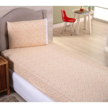 Imagem de Kit Jogo de Lençol Solteiro Poá Palha 2 Peças Microfibra 170 Fios 100% Poliéster com Elástico OEM