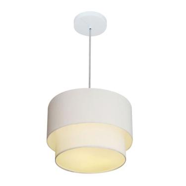 Imagem de Lustre Pendente Duplo Cilíndrico MD-4161 com Cúpula em Tecido 30x25CM Bivolt Branco Vivare Brasil Iluminação