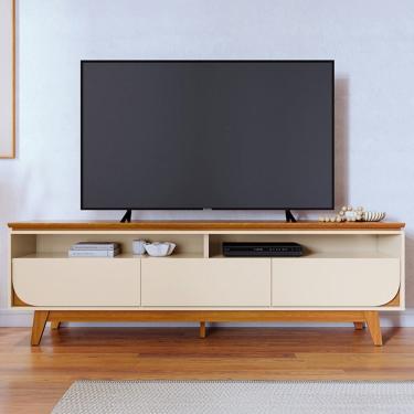 Imagem de Rack Para Sala de Estar TV 75 Pol 200cm Pés Retrô Milene M07 Cinamomo Off White - Lyam...