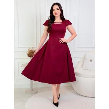 Imagem de Vestido Midi Alfaiataria Elegante Liso para Festa Convidada Social Tra