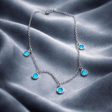 Imagem de Colar CHOKER FEMININO AÇO INOX 5 PONTO DE LUZ AZUL Zircônia - ASA