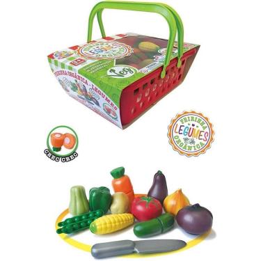 Imagem de Brinquedo Educativo Feirinha Orgânica Legumes Crec Kit com Cesta Plástico Atóxico Big Star Brinquedos