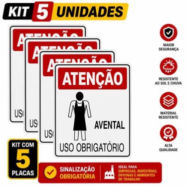 Imagem de KIT 5 Placa OBRIGATORIO USO DE AVENTAL INDUSTRIA EPI COZINHA - ASELETR