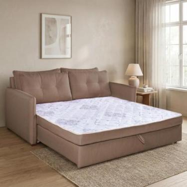 Imagem de Sofá Cama Casal Montreal com Colchão Fixo em Linho Marrom Escuro - Est