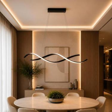 Imagem de Luminária Pendente Lustre Led 3 em 1 Dna Preto Moderno Luxuoso Bivolt 